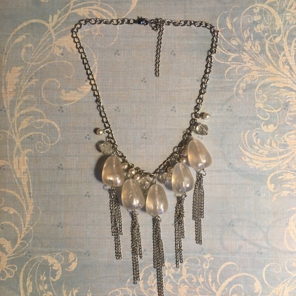 Necklace Faux Pearl Faceted Chain Silver Tone Fun - Picture 4 of 5